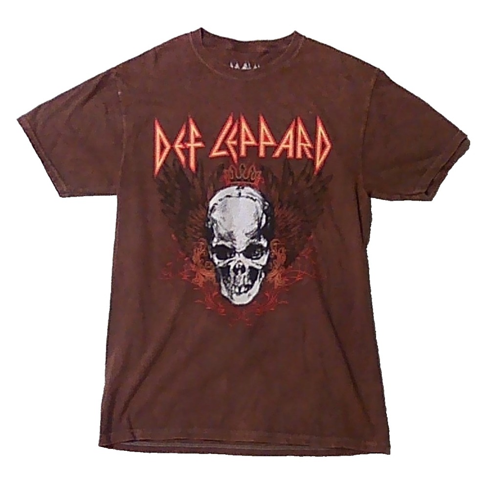 Def Leppard Skull Wings Brown Short Sleeve Shirt Men's Size Medium